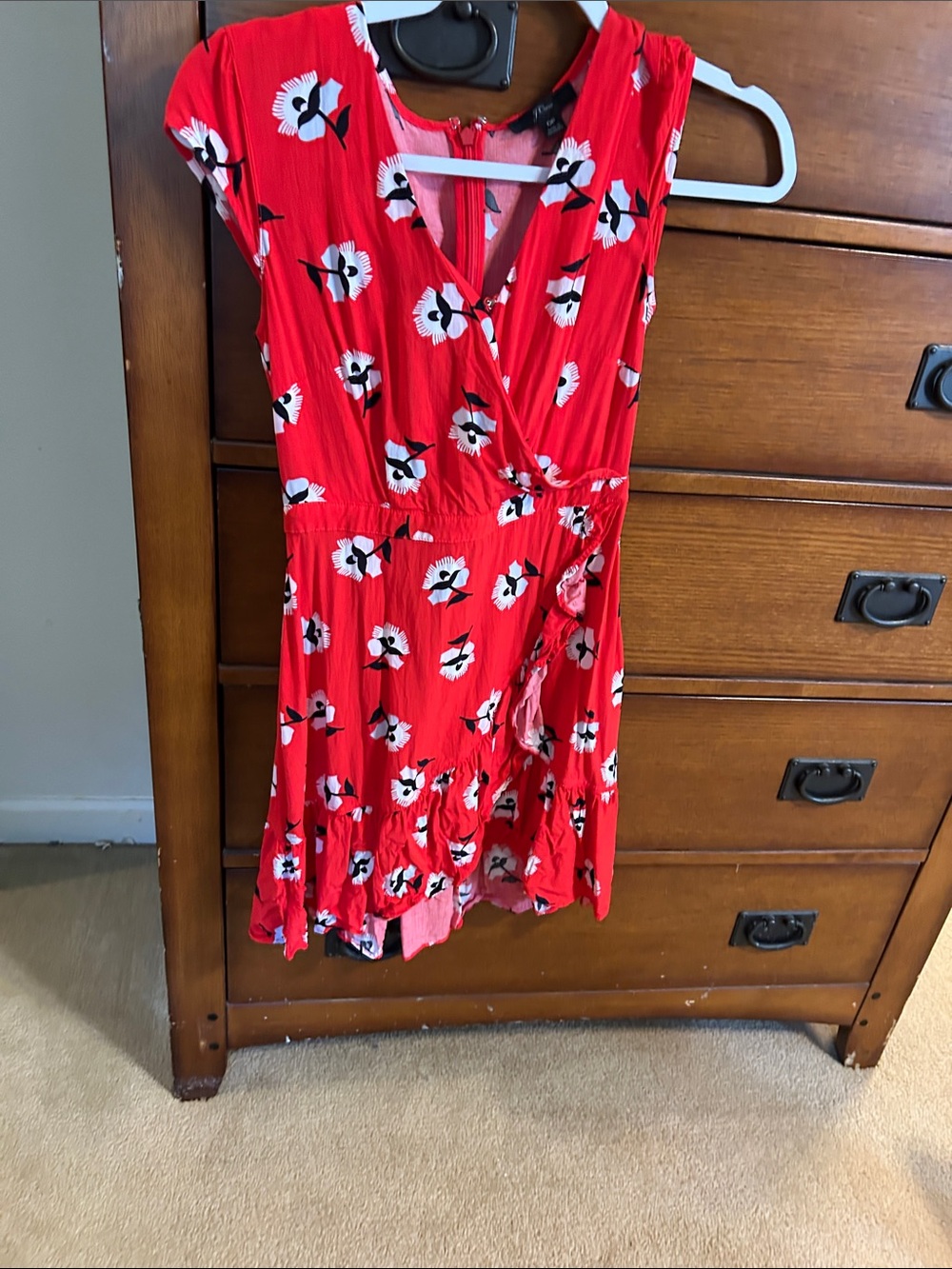 J. Crew Red Floral Wrap Midi Dress